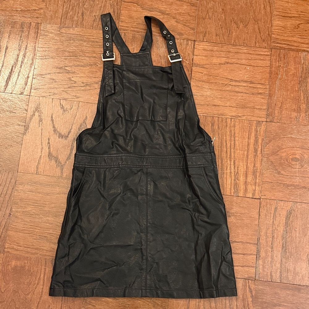 Black Faux Leather Overall Dress